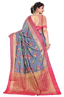 Grey woven cotton silk saree with blouse 3