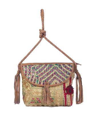Indian Handmade cotton Brown Golden Zari work  Bag 1