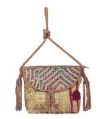 Indian Handmade cotton Brown Golden Zari work  Bag