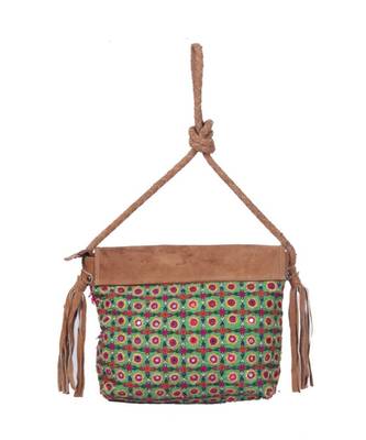 Indian Handmade cotton Brown Golden Zari work  Bag 2