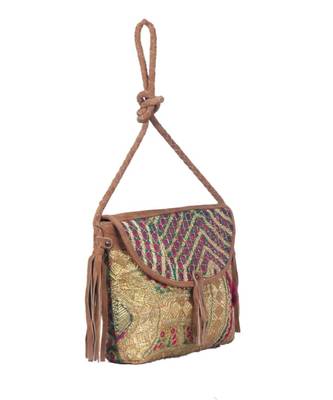 Indian Handmade cotton Brown Golden Zari work  Bag 3