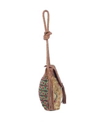 Indian Handmade cotton Brown Golden Zari work  Bag 4