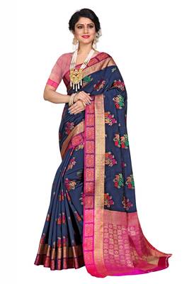 Blue woven cotton silk saree with blouse 1