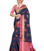 Blue woven cotton silk saree with blouse