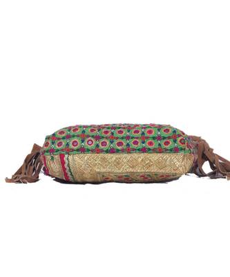 Indian Handmade cotton Brown Golden Zari work  Bag 5