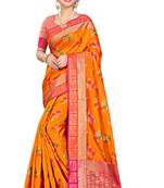 Orange woven cotton silk saree with blouse