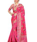 Pink woven cotton silk saree with blouse