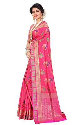 Pink woven cotton silk saree with blouse 2