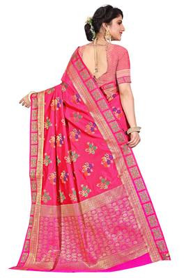 Pink woven cotton silk saree with blouse 3