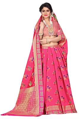 Pink woven cotton silk saree with blouse 4