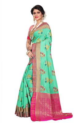 Green woven cotton silk saree with blouse 2