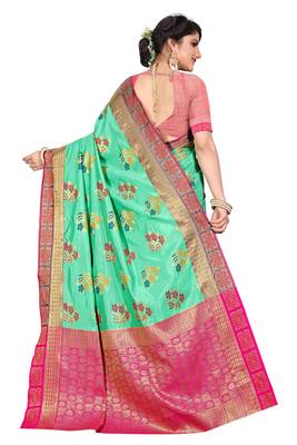 Green woven cotton silk saree with blouse 3
