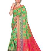 Green woven cotton silk saree with blouse