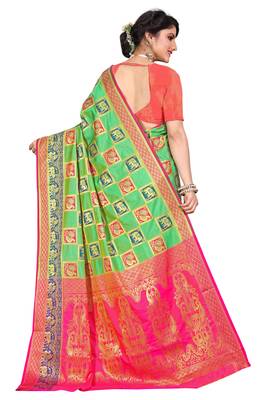Green woven cotton silk saree with blouse 3