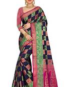 Blue woven cotton silk saree with blouse