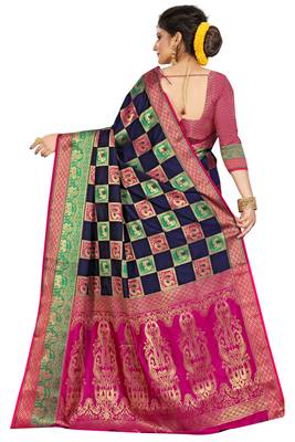 Blue woven cotton silk saree with blouse 3