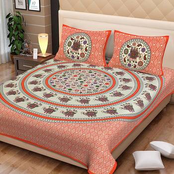 Elephant Print 100% Cotton Double Bed Sheet With Two Pillow Cover Size (93X 108) 1