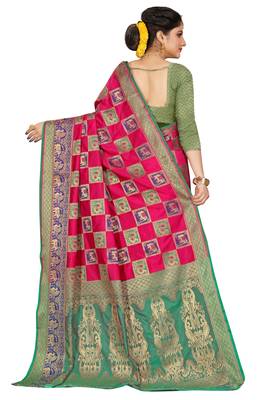 Pink woven cotton silk saree with blouse 3