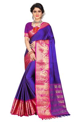 Blue woven silk blend saree with blouse 1
