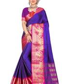 Blue woven silk blend saree with blouse