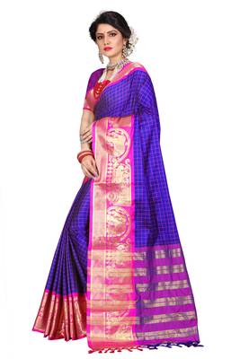 Blue woven silk blend saree with blouse 2
