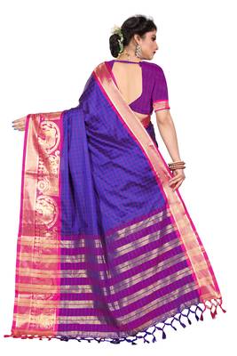 Blue woven silk blend saree with blouse 3