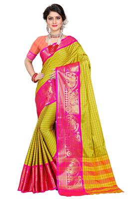 Yellow woven silk blend saree with blouse 2