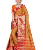 Mustard woven silk blend saree with blouse