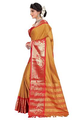 Mustard woven silk blend saree with blouse 2