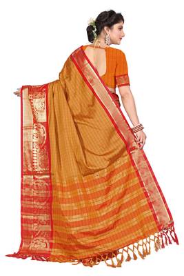 Mustard woven silk blend saree with blouse 3