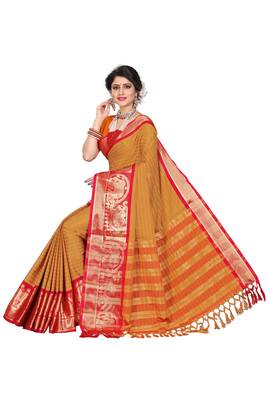 Mustard woven silk blend saree with blouse 4