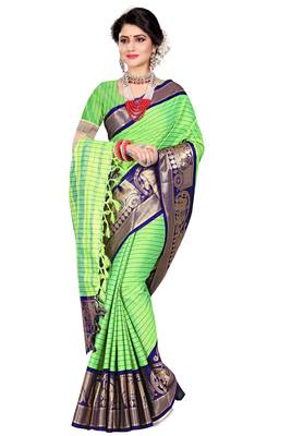 Green woven silk blend saree with blouse 1