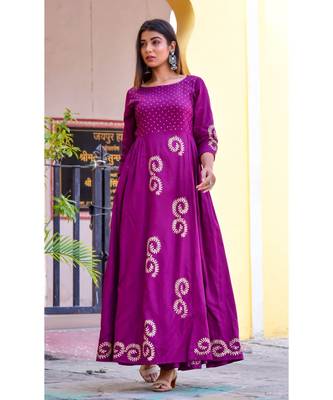 purple hand print silk kurtis 1
