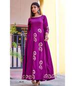purple hand print silk kurtis