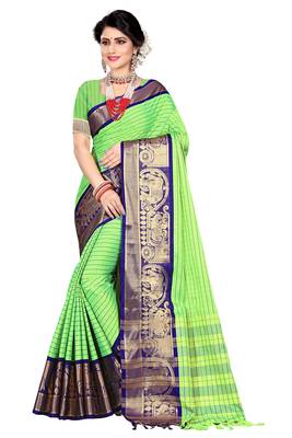 Green woven silk blend saree with blouse 2