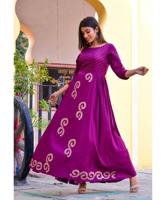 purple hand print silk kurtis 3