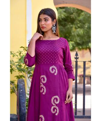 purple hand print silk kurtis 4