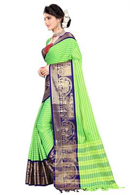 Green woven silk blend saree with blouse 3