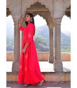 peach hand print silk kurtis