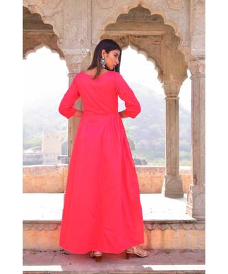 peach hand print silk kurtis 2