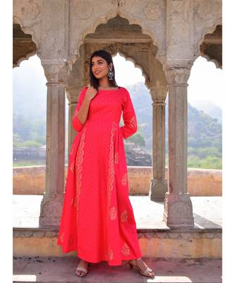peach hand print silk kurtis 3