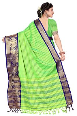 Green woven silk blend saree with blouse 4