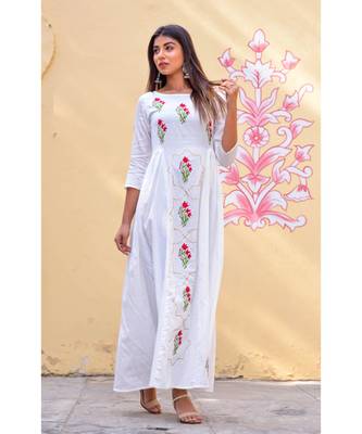white hand print silk kurtis 1