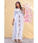 white hand print silk kurtis