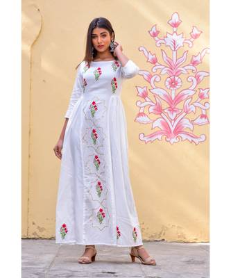 white hand print silk kurtis 3