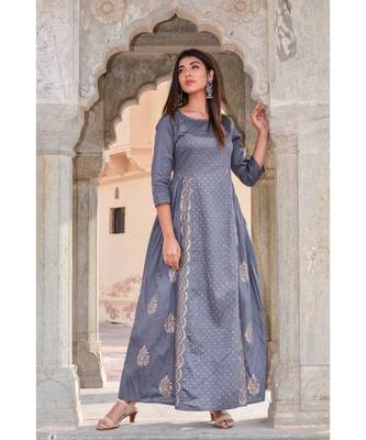 grey hand print silk kurtis 3
