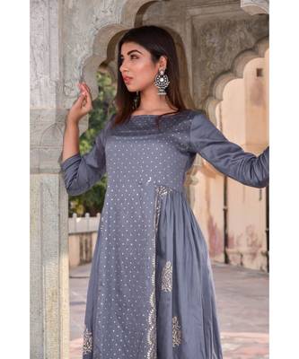 grey hand print silk kurtis 5