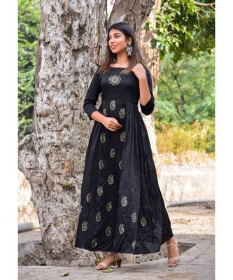 black hand print silk kurtis 1