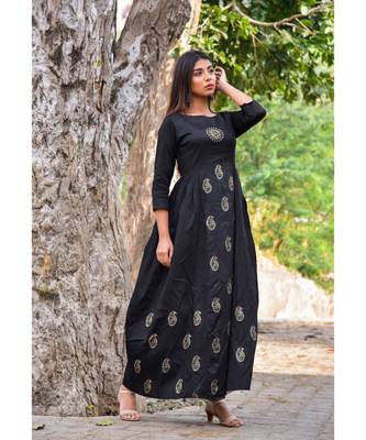black hand print silk kurtis 3