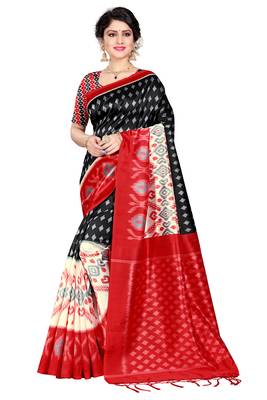 Black woven art silk saree with blouse 1